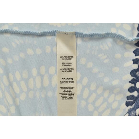 Chico's Women's Blue & White Geometric Tunic Top Size 3 V Neck 3/4 Sleeves - Picture 8 of 8